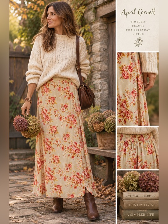April Cornell Dresses & Skirts - April Cornell Floral Maxi Skirt Small Cottagecore Side Button Elastic Waist